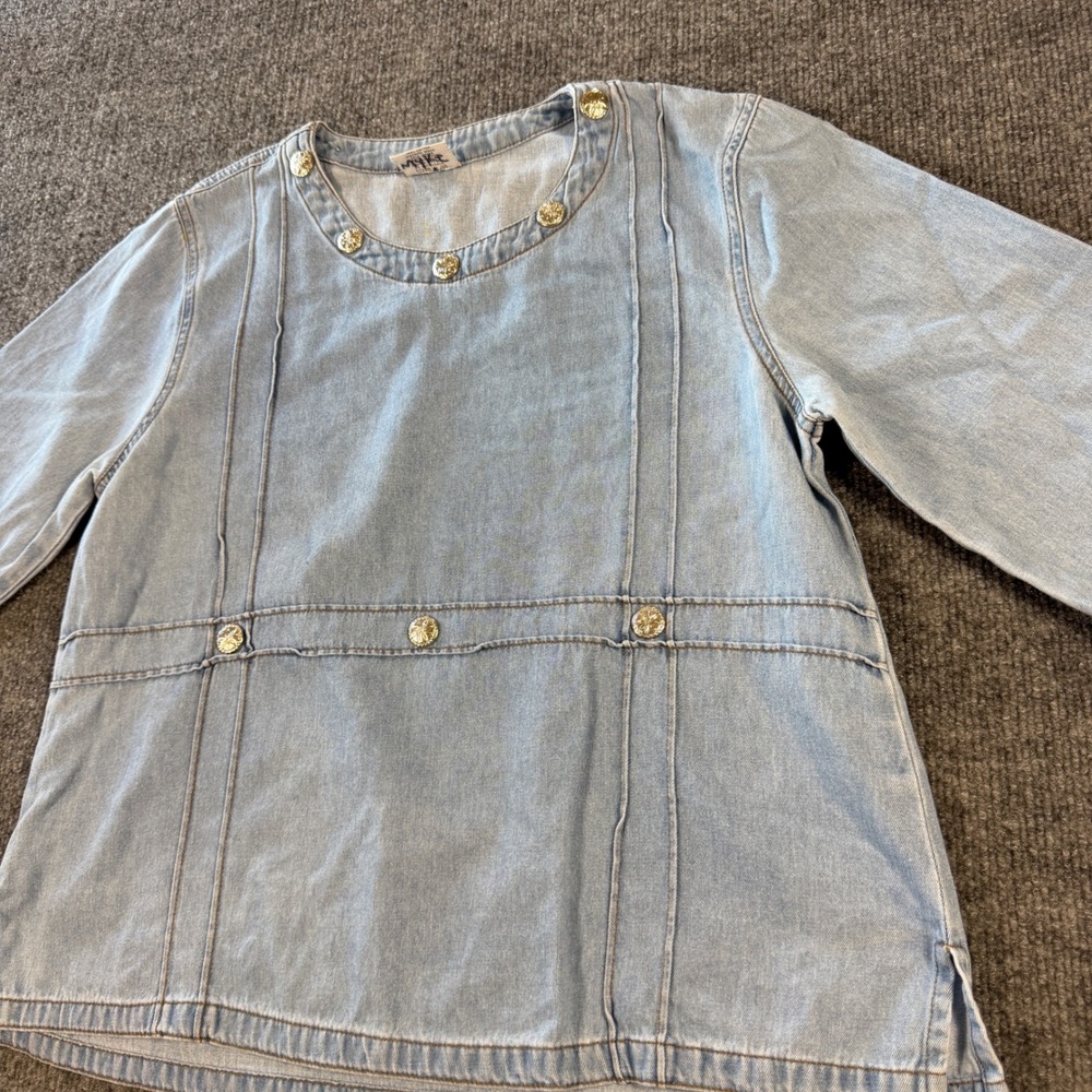 Grandmacore Vintage 90s C.M.C. Color Me Cotton Denim Tunic Top Light Blue XS